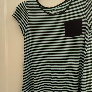 Mint And Black Pocket Striped Relaxed Tunic/Tshirt